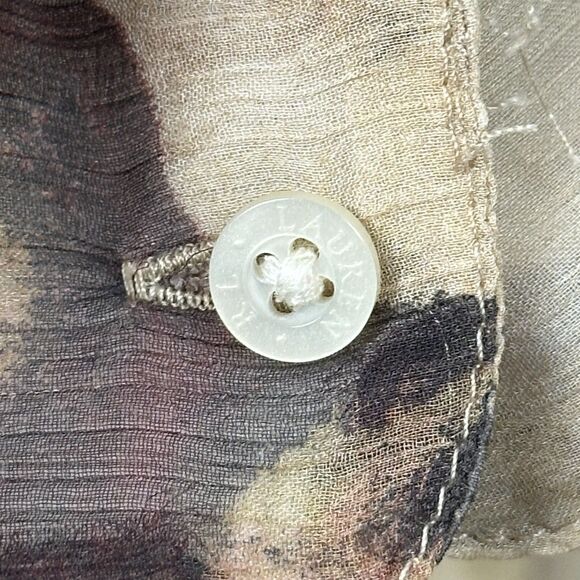 LRL Ralph Lauren Georgette Split Neck Tunic Petite L Tan Floral Sheer Fairy Boho - Picture 6 of 15